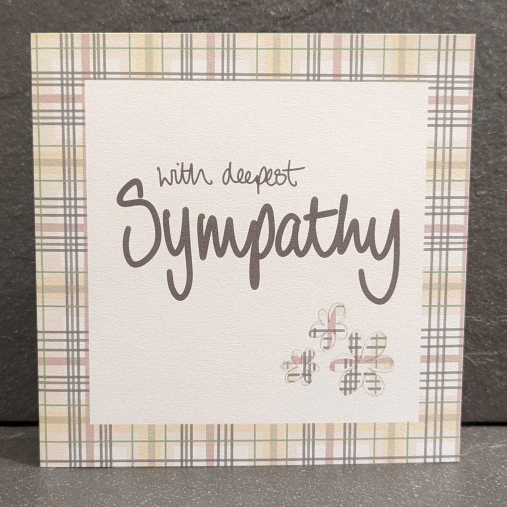 Scottish Sympathy Card with Tartan Border and Flowers and 'with deepest sympathy' by F&B