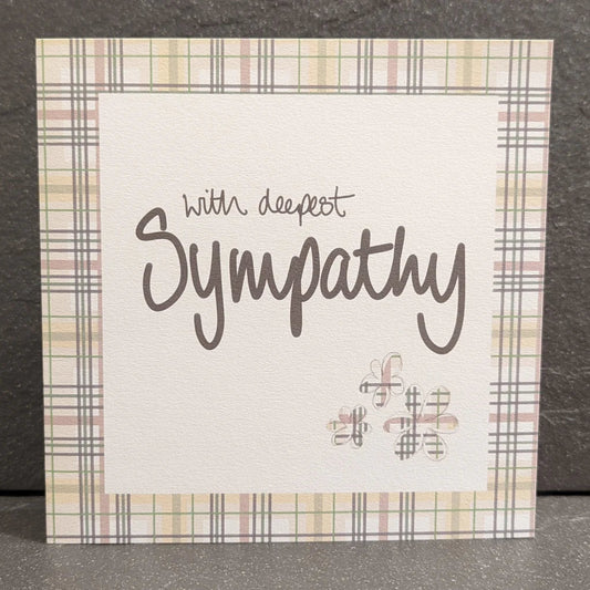 Scottish Sympathy Card with Tartan Border and Flowers and 'with deepest sympathy' by F&B