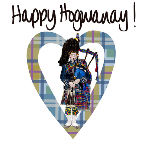 HAPPY HOGMANAY HEART + PIPER CARD