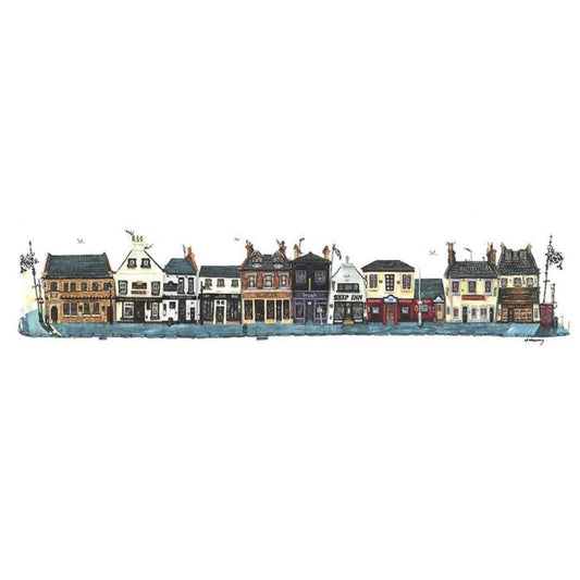 A3 signed giclée print by Nicola Kleppang featuring ten Broughty Ferry pubs including The Ship, The Fort, Bruach and The Royal Arch.
