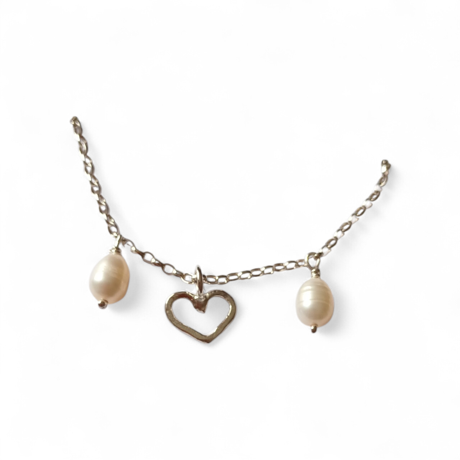Sterling silver heart and pearl bracelet by Diana King handmade in Perthshire