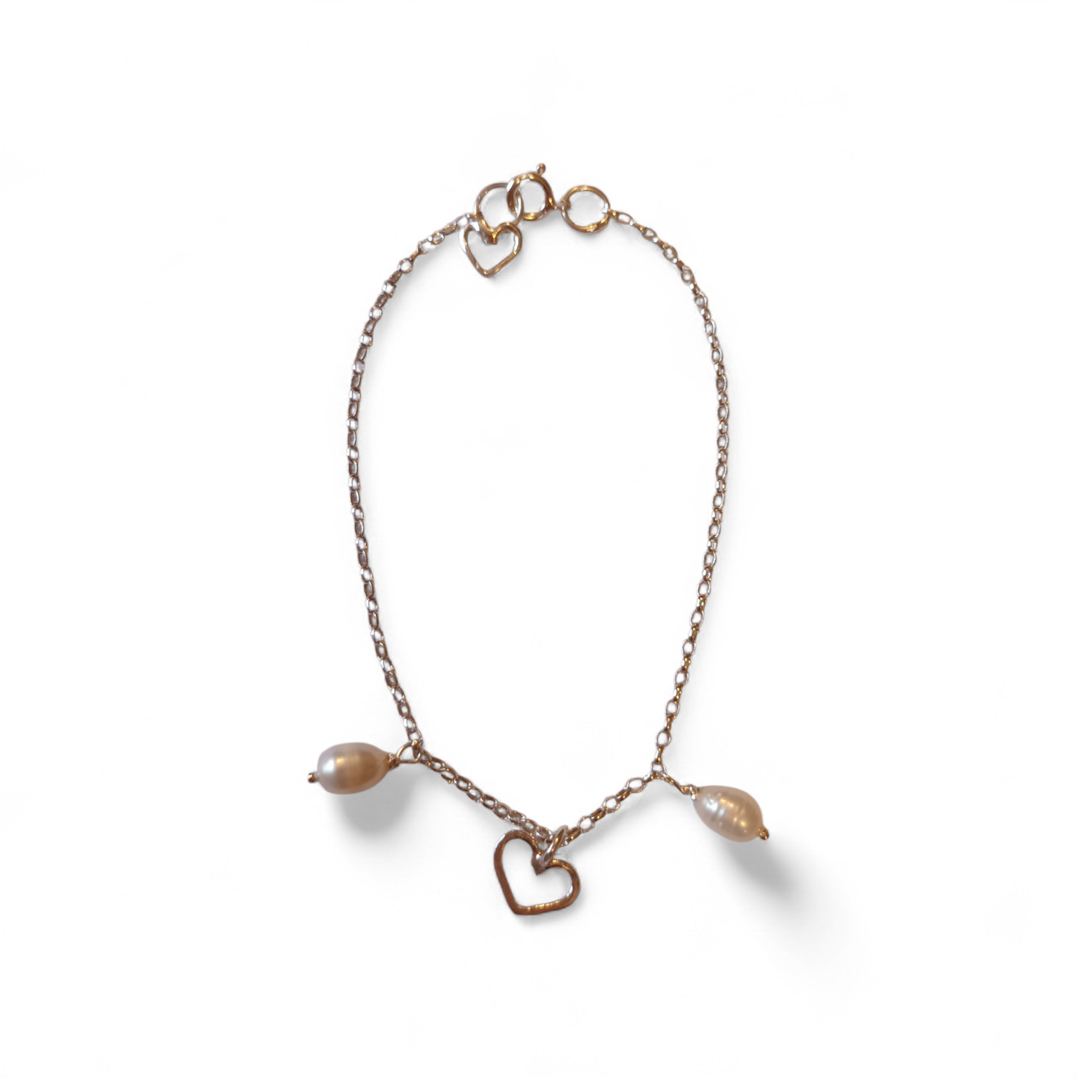 Sterling silver heart and pearl bracelet by Diana King handmade in Perthshire
