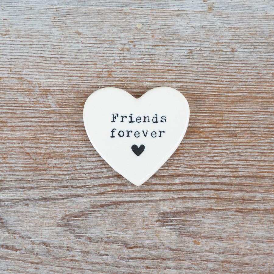 White Heart-shaped ceramic token with 'Friends Forever' text