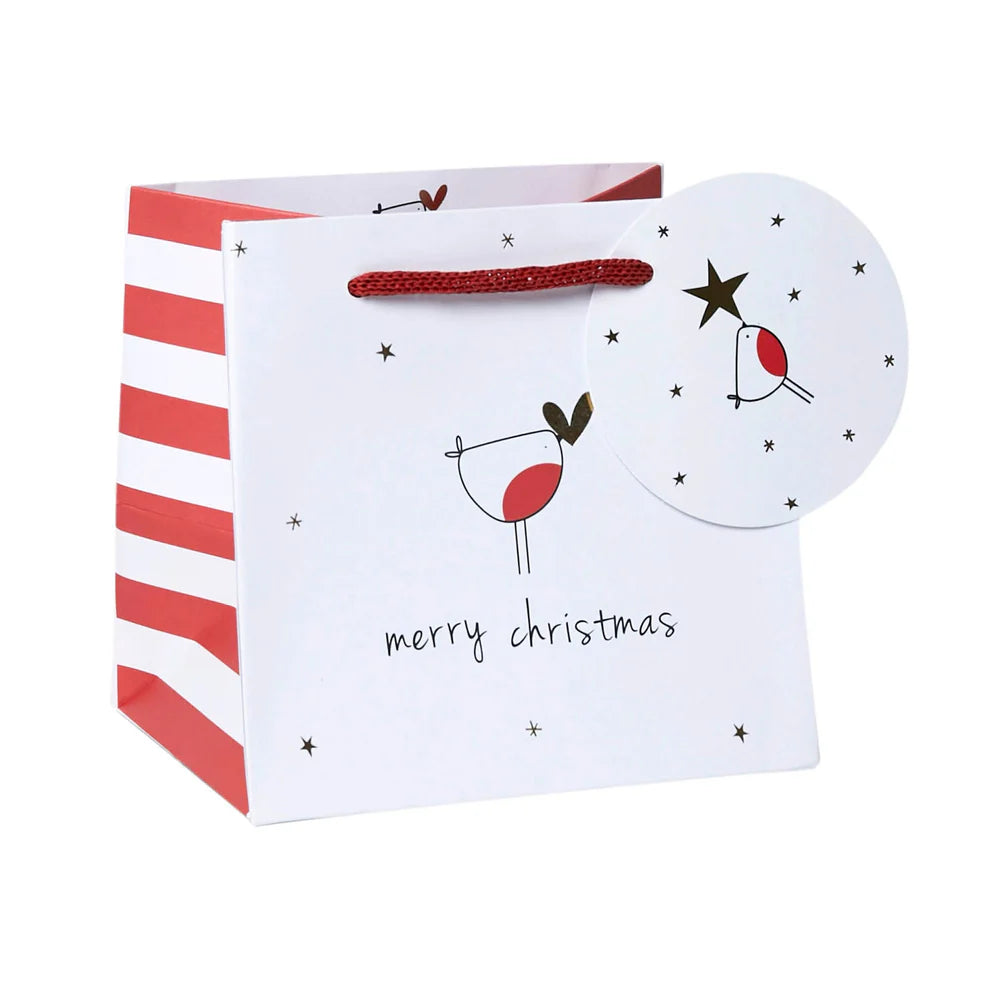 A luxury eco-friendly small mug gift bag with a Belly Button Design, woven paper handles and gift tag.