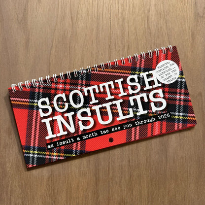 DL-sized 2026 Scottish Insult Calendar featuring bold Scots insults paired with colourful tartans.