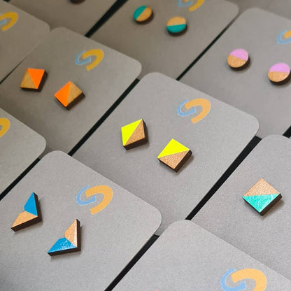Geo Blok geometric stud earrings hand painted laser cut MDF shapes