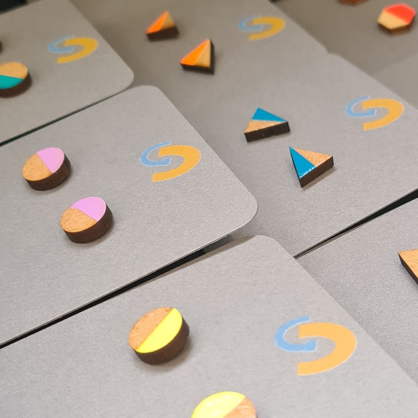 Geo Blok geometric stud earrings hand painted laser cut MDF shapes
