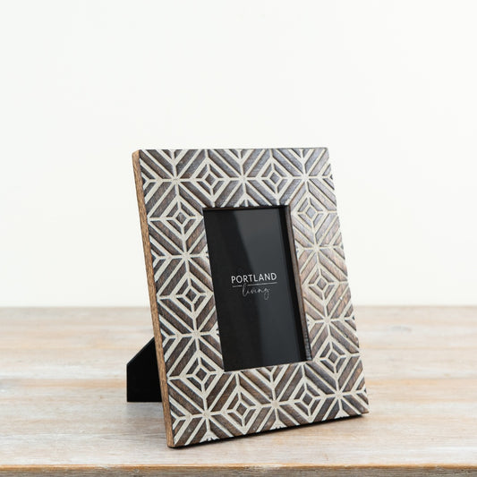 Geometric wooden photo frame antique wash zig zag design handmade frame