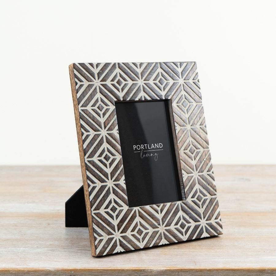 Geometric wooden photo frame antique wash zig zag design handmade frame