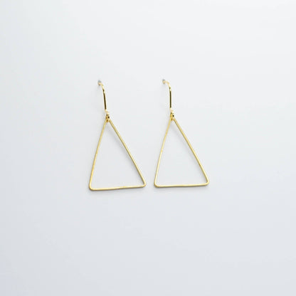 Copper Bee Simplicity Collection open brass triangle geometric earrings with gold-plated hooks