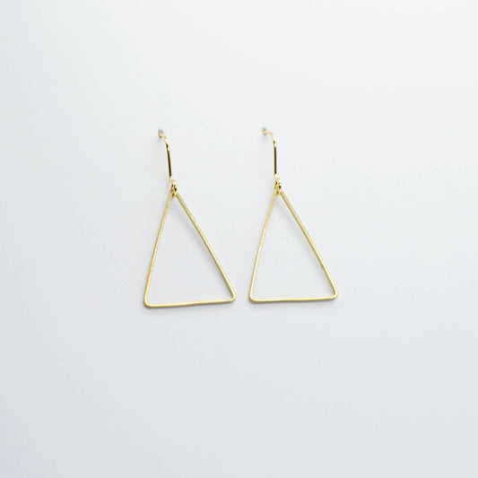 Copper Bee Simplicity Collection open brass triangle geometric earrings with gold-plated hooks