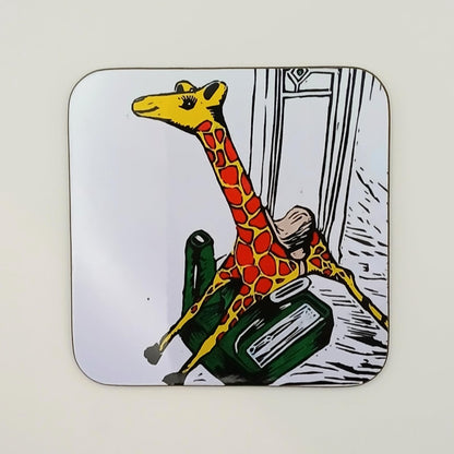 Hardwood coaster with BeeBirds Gertie lino print artwork
