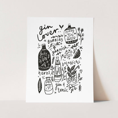 Gin and Tonic recipe A4 typographic wall art print on textured 300gsm card for gin lovers and home bars