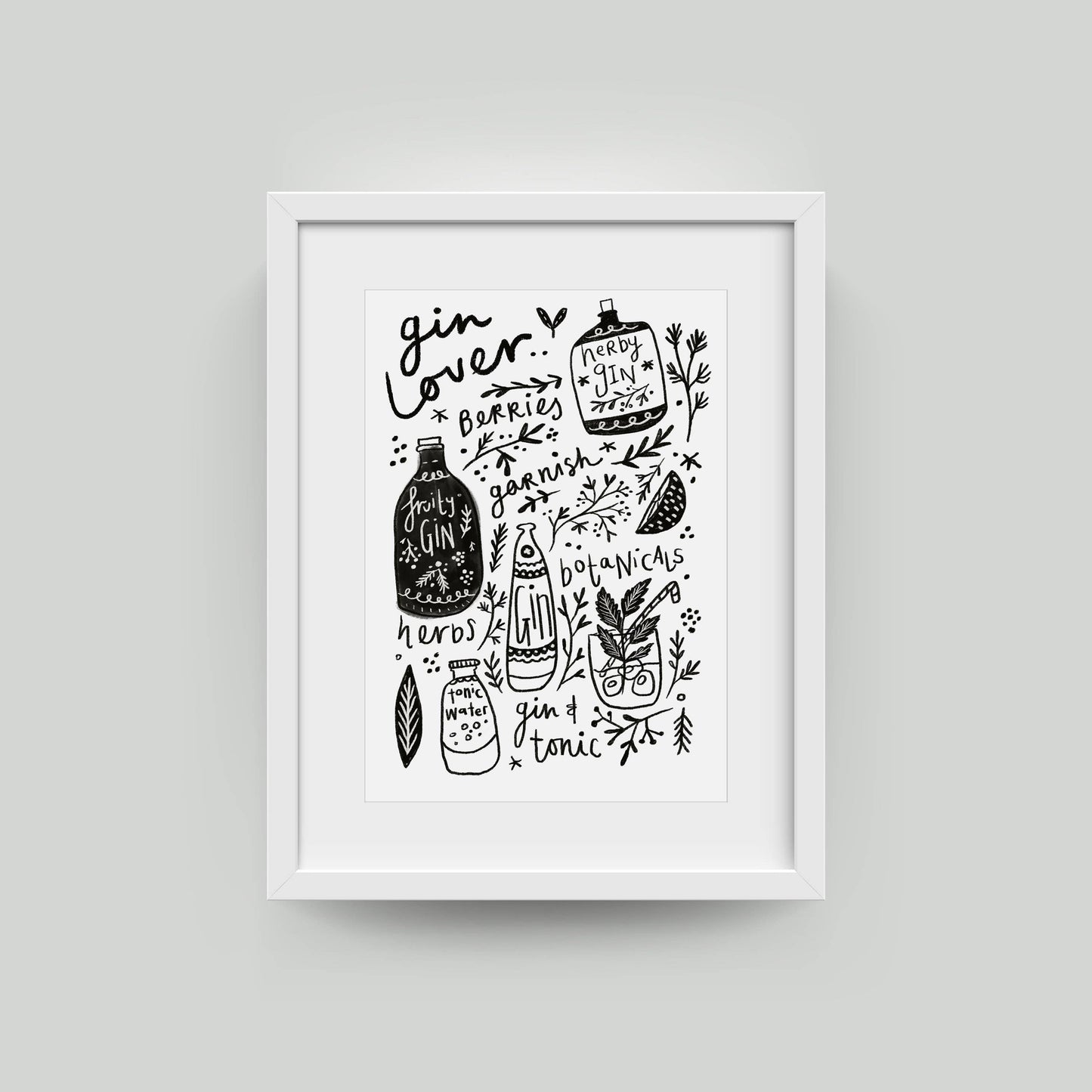 Gin and Tonic recipe A4 typographic wall art print on textured 300gsm card for gin lovers and home bars