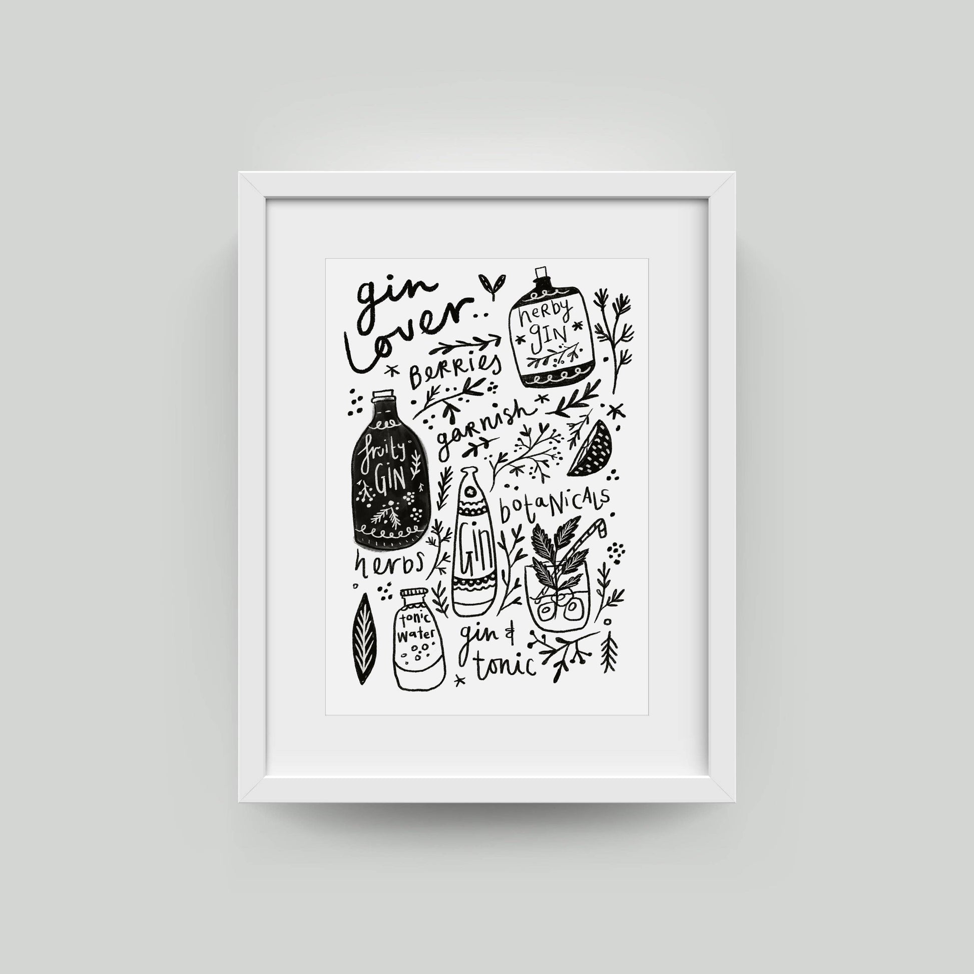 Gin and Tonic recipe A4 typographic wall art print on textured 300gsm card for gin lovers and home bars