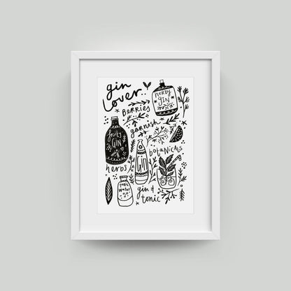 Gin and Tonic recipe A4 typographic wall art print on textured 300gsm card for gin lovers and home bars
