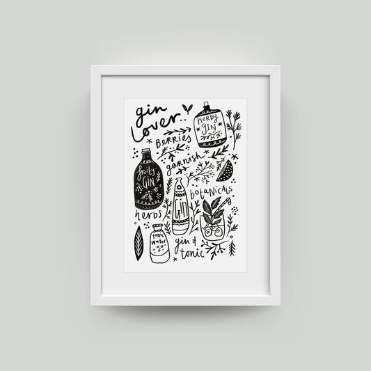 Gin and Tonic recipe A4 typographic wall art print on textured 300gsm card for gin lovers and home bars