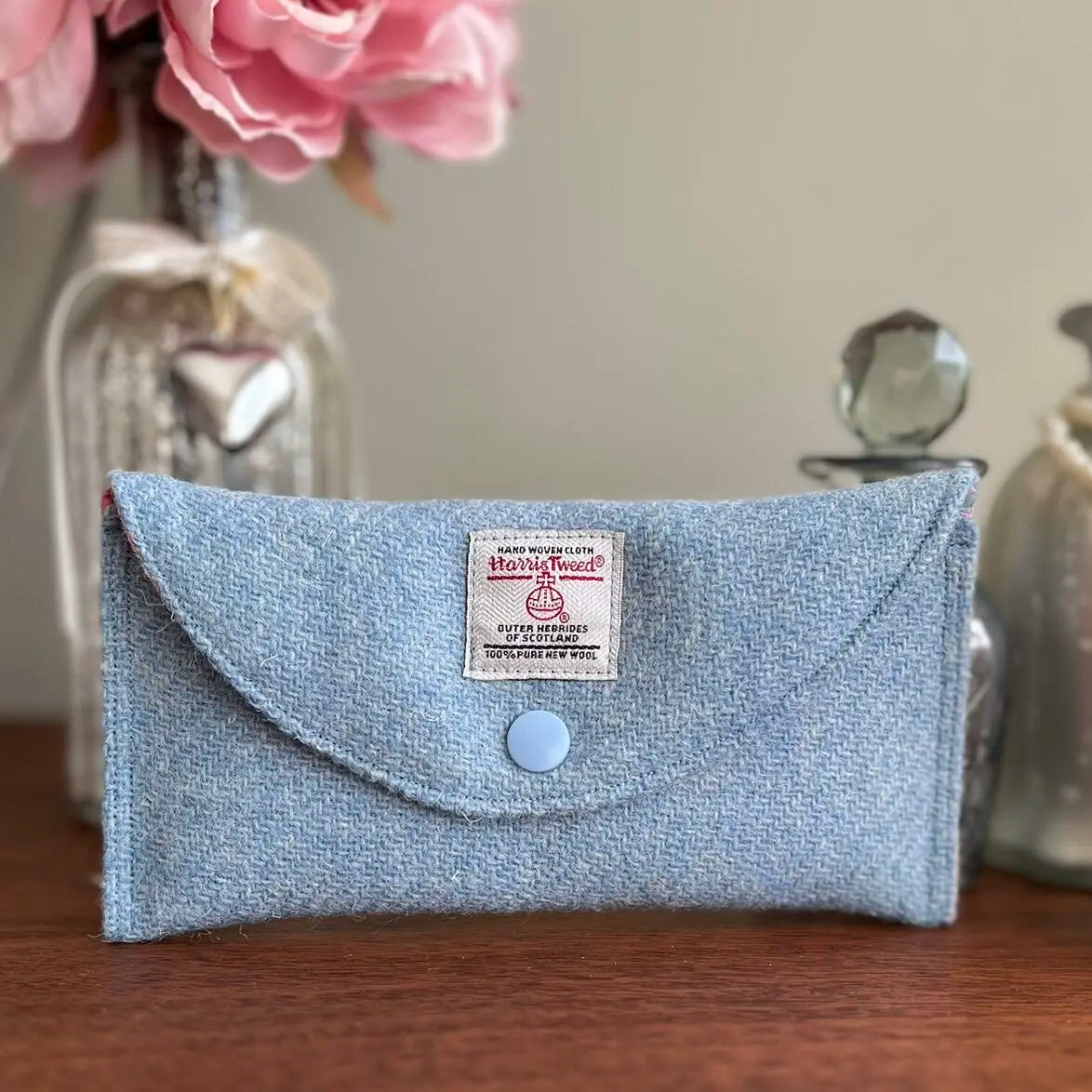 Harris Tweed glasses case soft pouch handmade with stud fastening