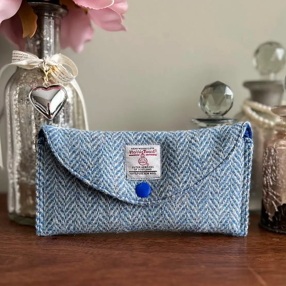 Harris Tweed glasses case soft pouch handmade with stud fastening