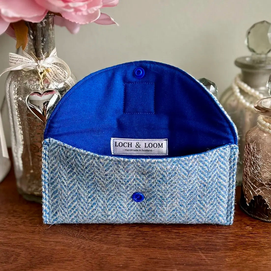 Harris Tweed glasses case soft pouch handmade with stud fastening