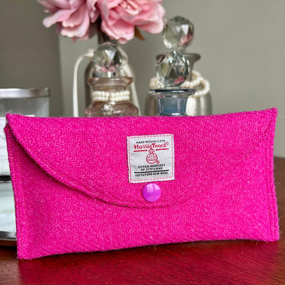 Harris Tweed glasses case soft pouch handmade with stud fastening