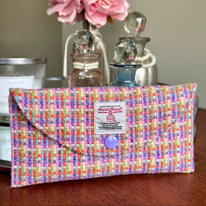 Harris Tweed glasses case soft pouch handmade with stud fastening