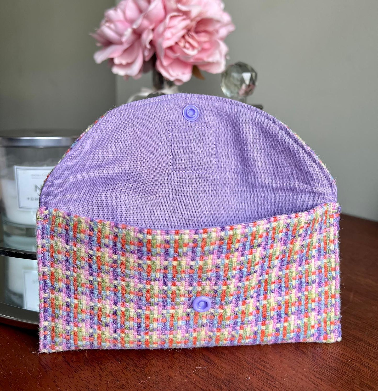 Harris Tweed glasses case soft pouch handmade with stud fastening