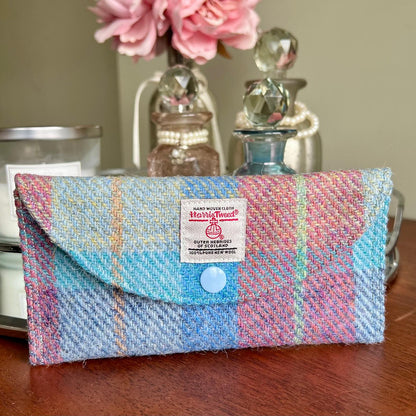 Harris Tweed glasses case soft pouch handmade with stud fastening