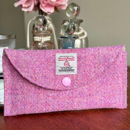 Harris Tweed glasses case soft pouch handmade with stud fastening