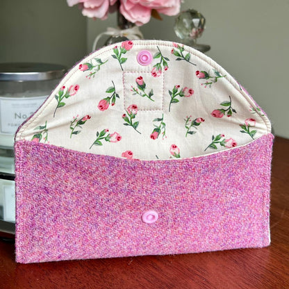 Harris Tweed glasses case soft pouch handmade with stud fastening