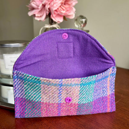 Harris Tweed glasses case soft pouch handmade with stud fastening