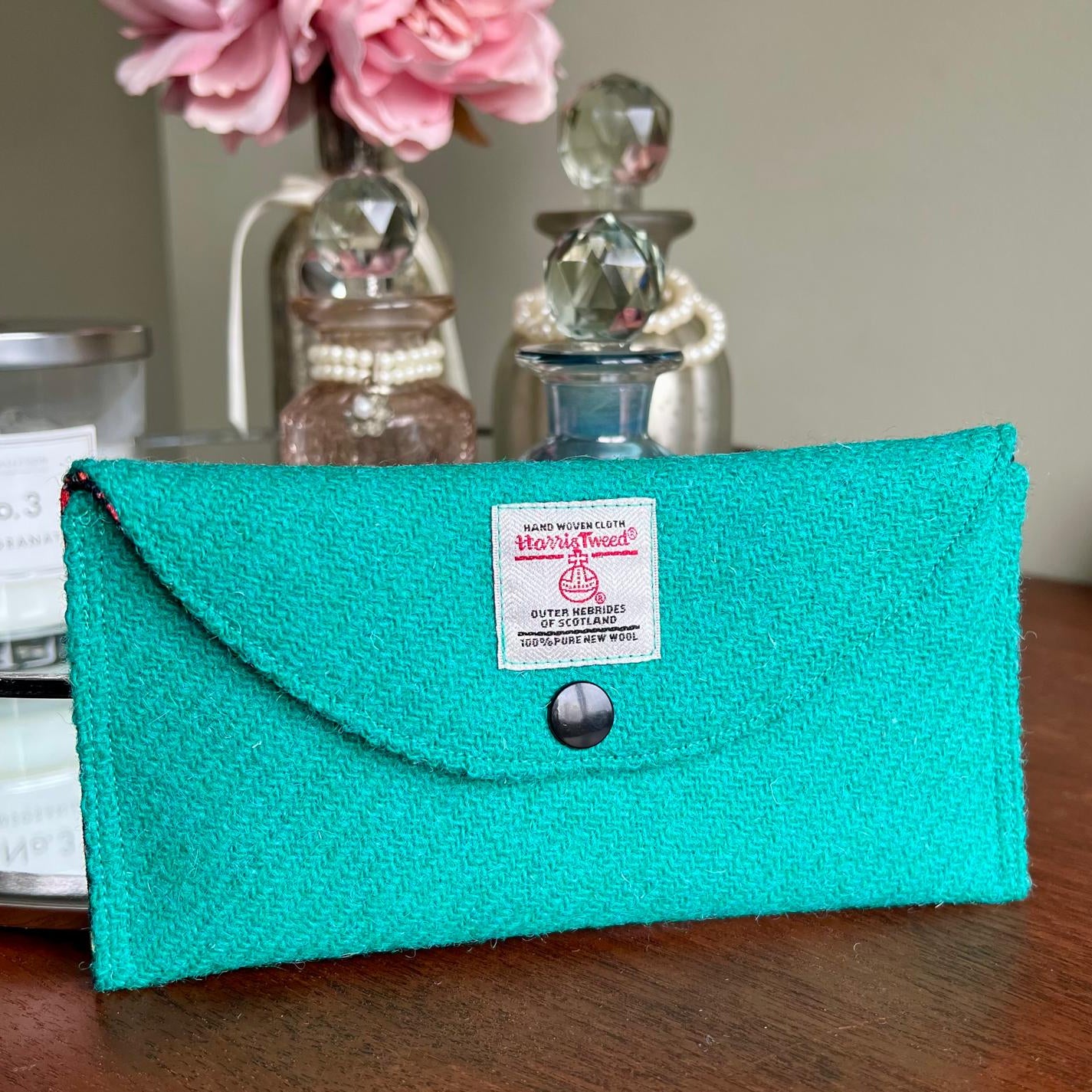 Harris Tweed glasses case soft pouch handmade with stud fastening