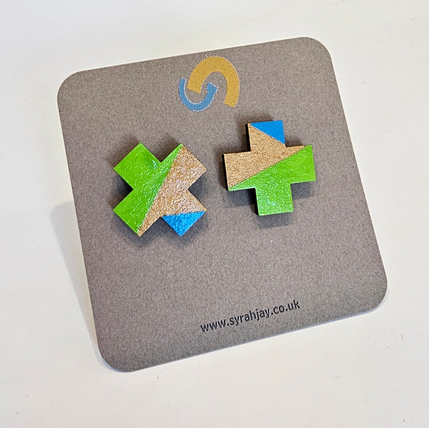 Geo Blok medium geometric stud earrings hand painted MDF shapes