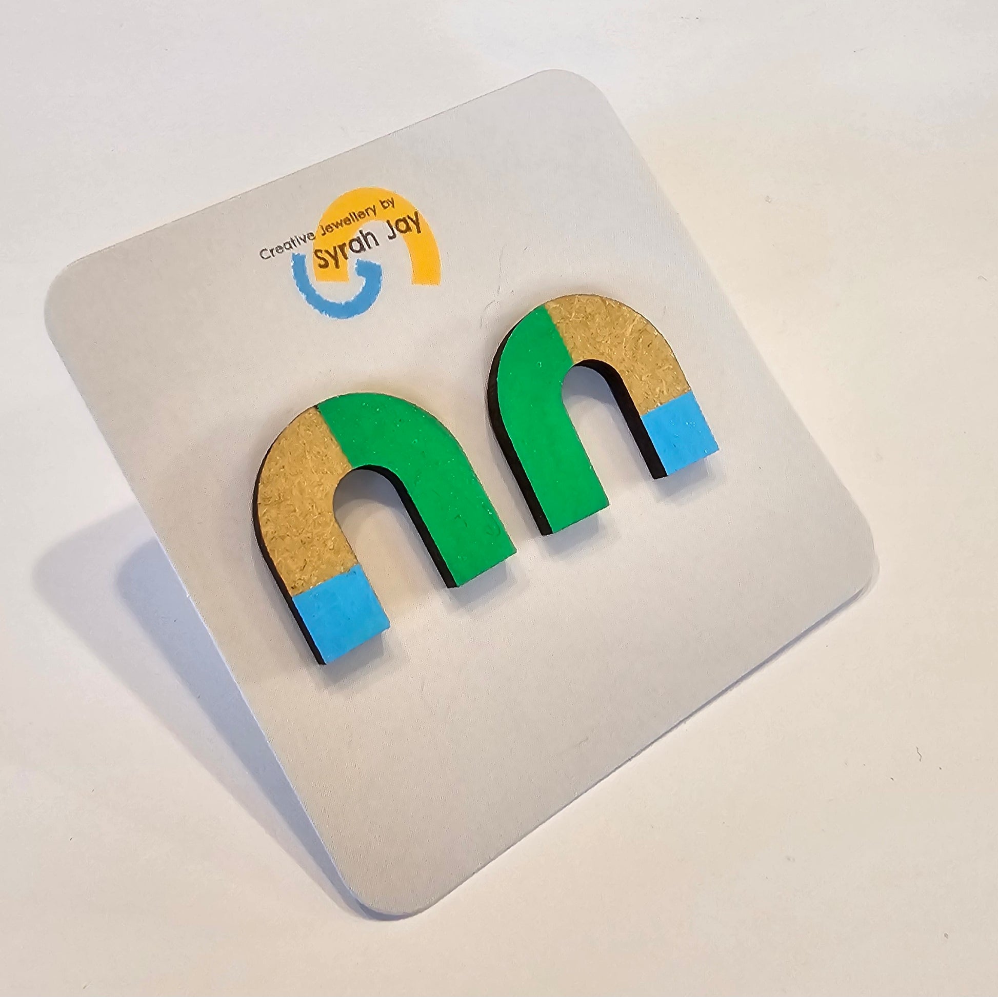 Geo Blok medium geometric stud earrings hand painted MDF shapes
