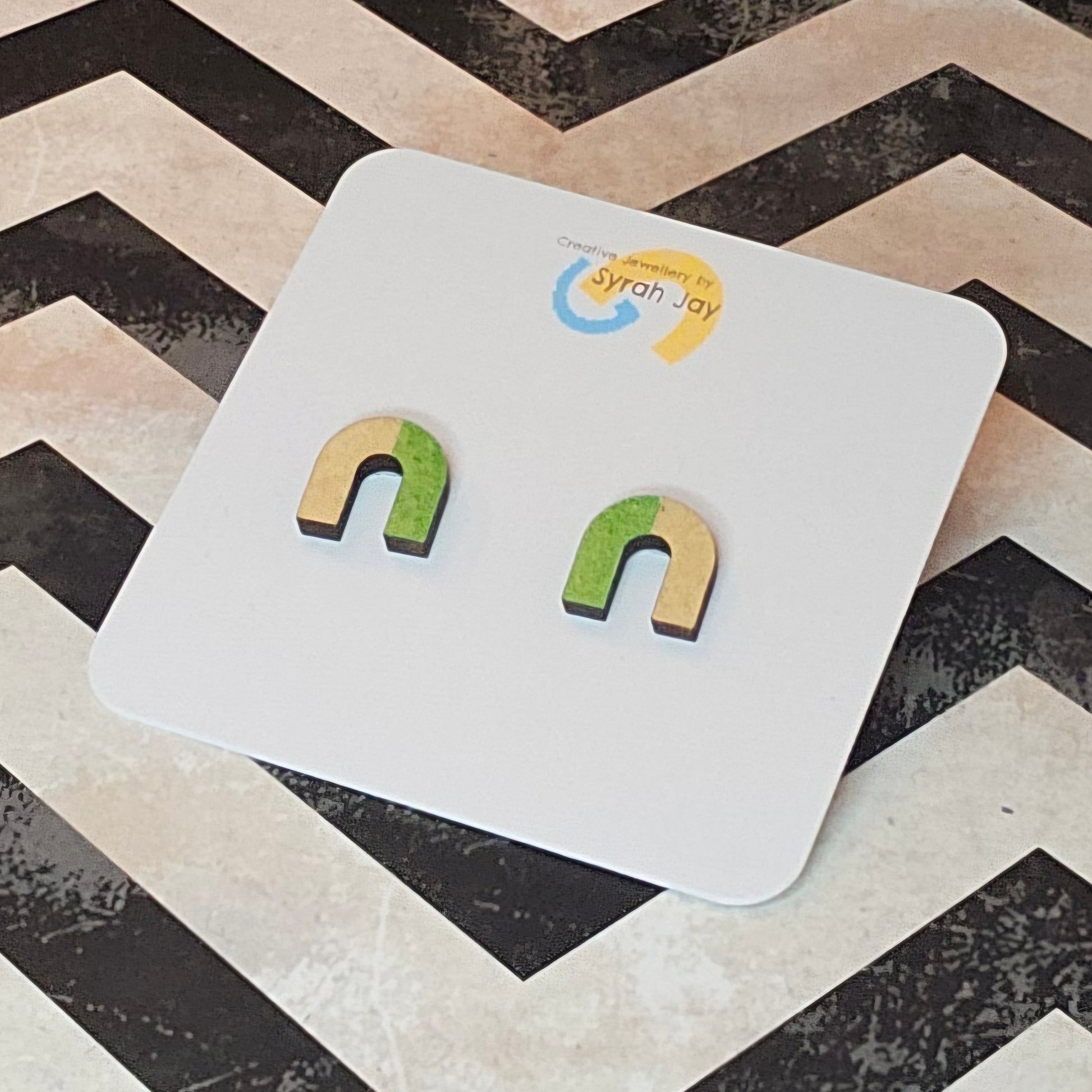 Geo Blok geometric stud earrings hand painted laser cut MDF shapes