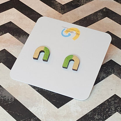 Geo Blok geometric stud earrings hand painted laser cut MDF shapes