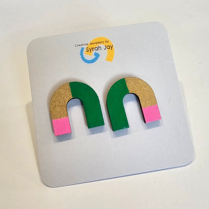 Geo Blok medium geometric stud earrings hand painted MDF shapes