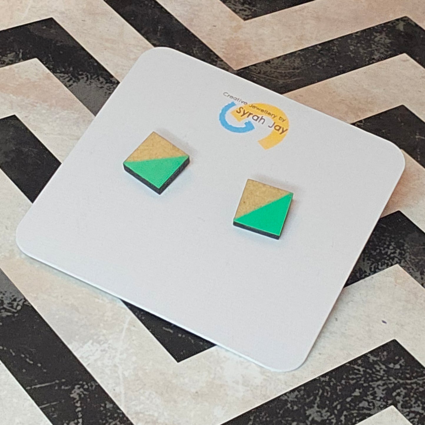 Geo Blok geometric stud earrings hand painted laser cut MDF shapes