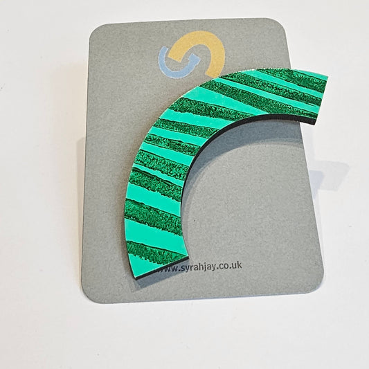 Geometric arc brooch hand painted MDF jewellery with secure clasp