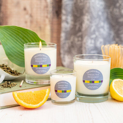 The Candle Bothy Green Tea, Bergamot and Fig scented candle with fresh citrus, fruity fig and warm woody notes