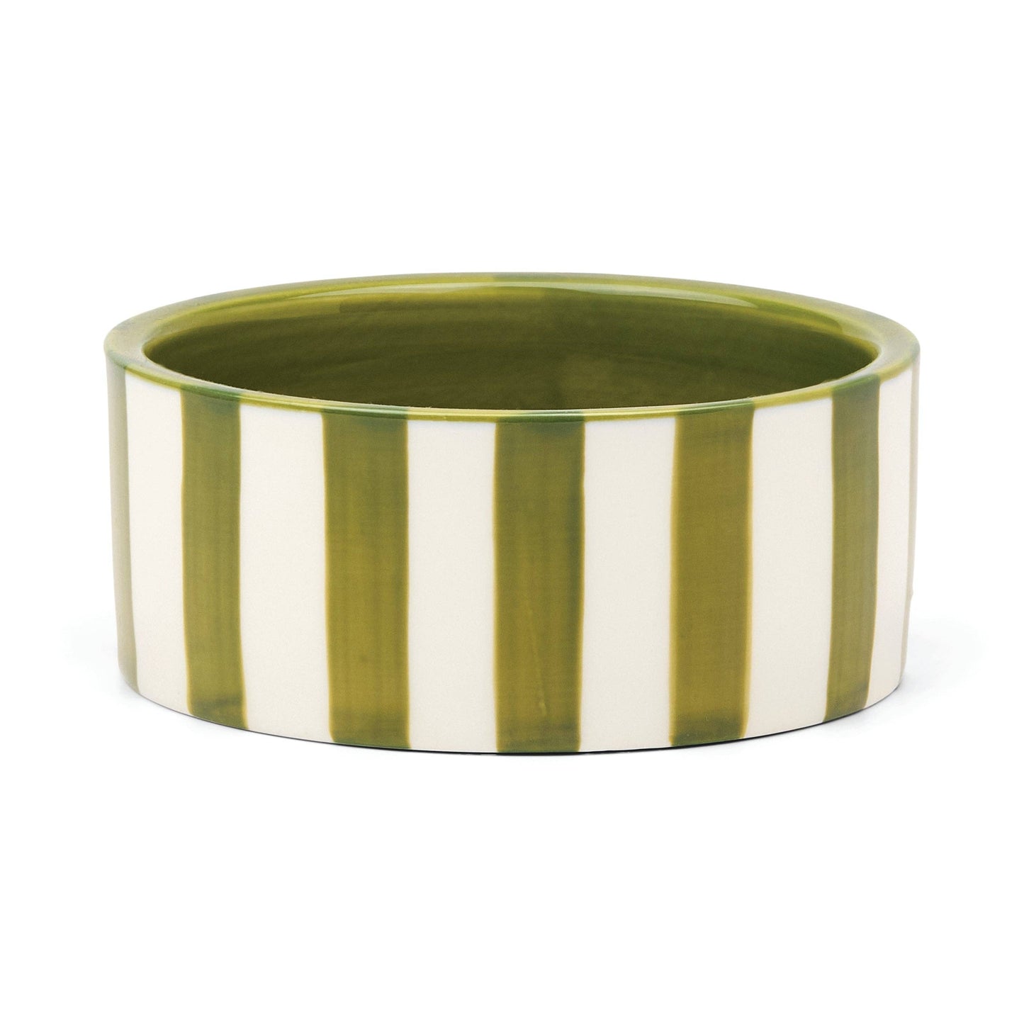 Izzy hand-painted ceramic wine coasters with green stripe design, food-safe and ideal for protecting surfaces or serving small snacks.