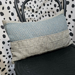 GREIGE + TEAL PLAITED TWILL TWEED LONG CUSHION