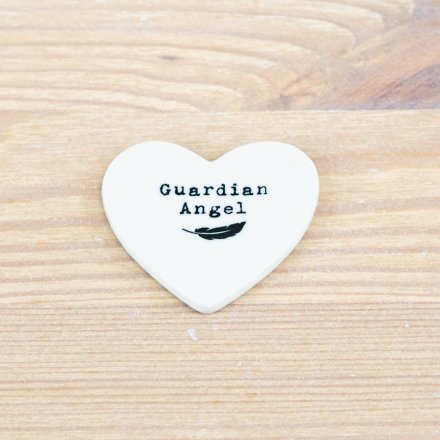 White Heart-shaped ceramic token with 'Guardian Angel' text