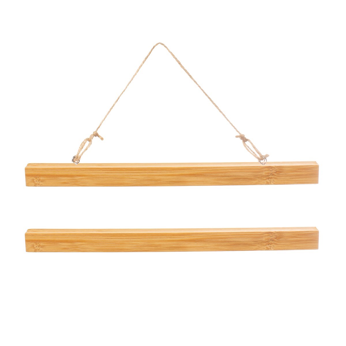 Wooden poster display hanger secured by magnetic clasps, holding a piece of artwork or photograph. The frame measures 22cm long.