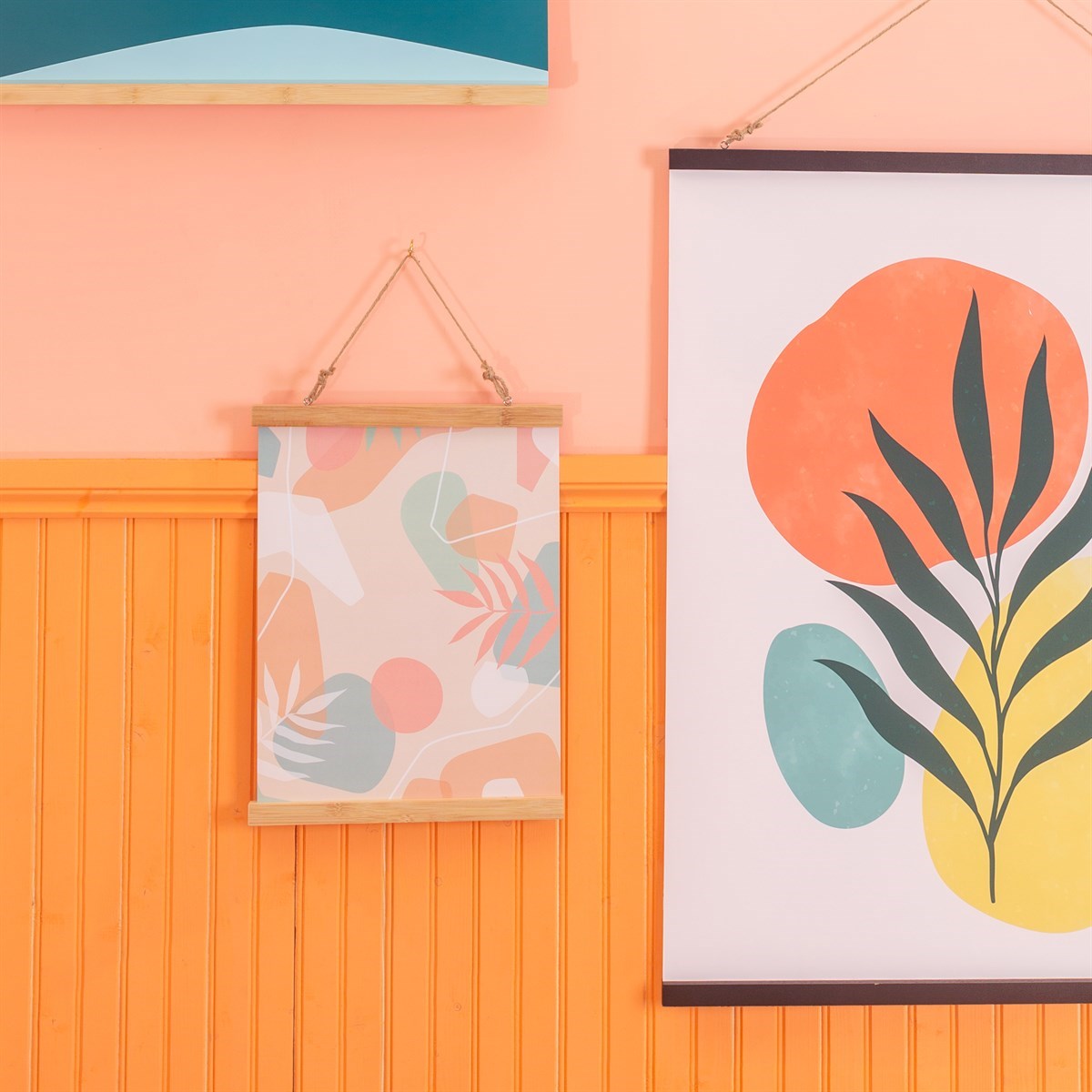 Wooden poster display hanger secured by magnetic clasps, holding a piece of artwork or photograph. The frame measures 22cm long.