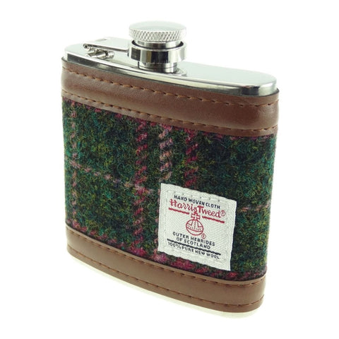 HARRIS TWEED - HIP FLASK - GREEN/PLUM