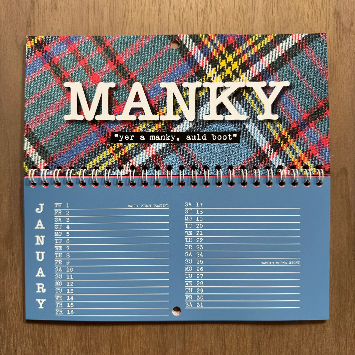 DL-sized 2026 Scottish Insult Calendar featuring bold Scots insults paired with colourful tartans.