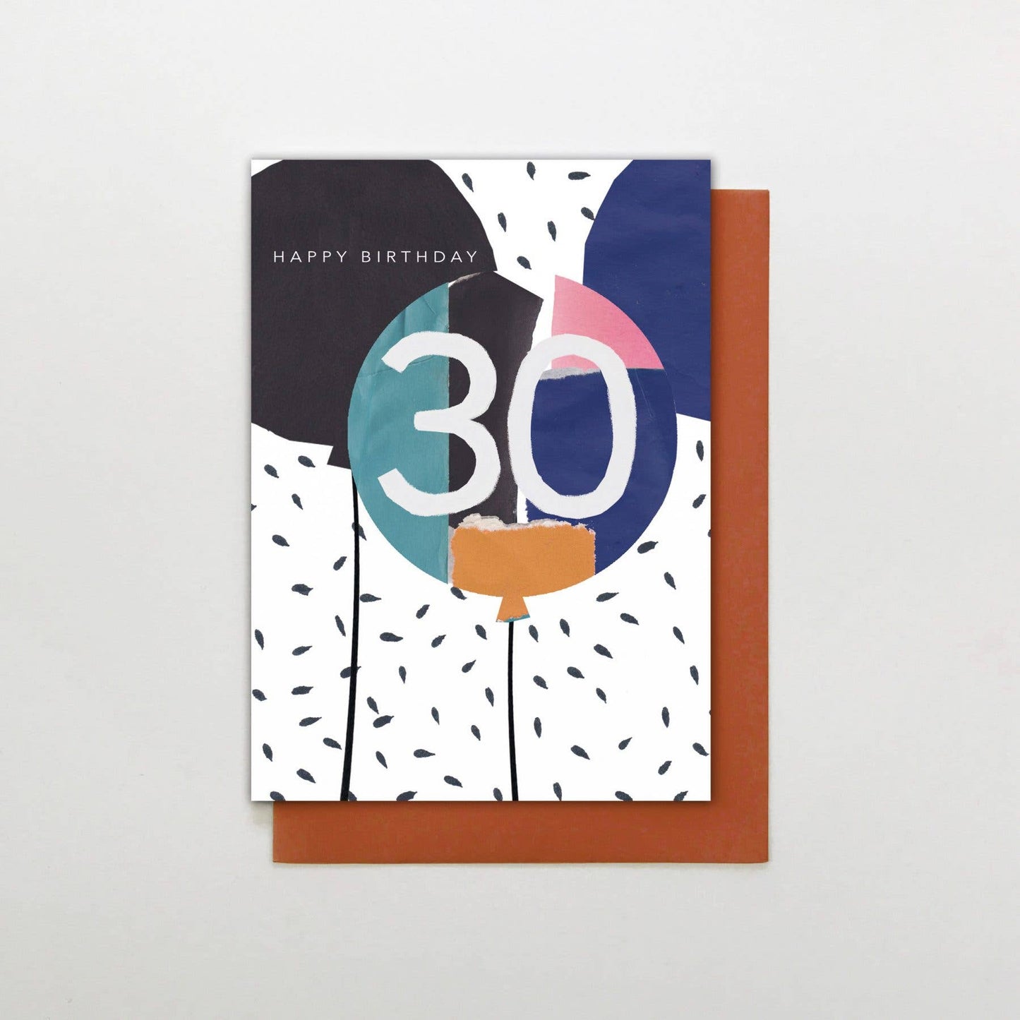 Happy Birthday milestone age balloon card with teal envelope available in 30th