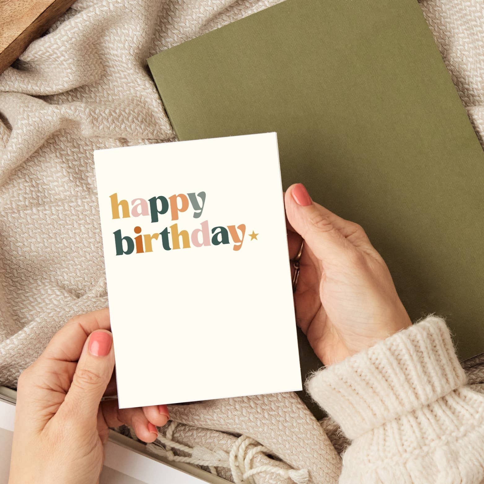 Simple Happy Birthday A6 card printed on textured 280gsm card with kraft envelope, minimalist birthday greeting