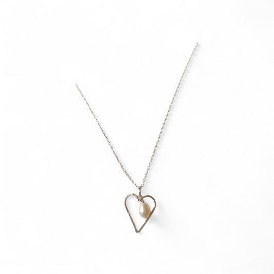 Sterling silver heart and pearl necklace by Diana King handmade in Perthshire